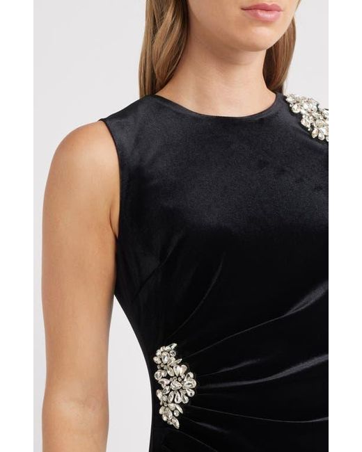 Anne Klein Embellished Sleeveless Velvet Sheath Dress in Black | Lyst