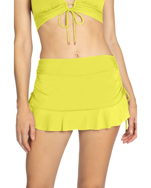 Robin Piccone Yellow Aubrey Ruched Cover-up Miniskirt