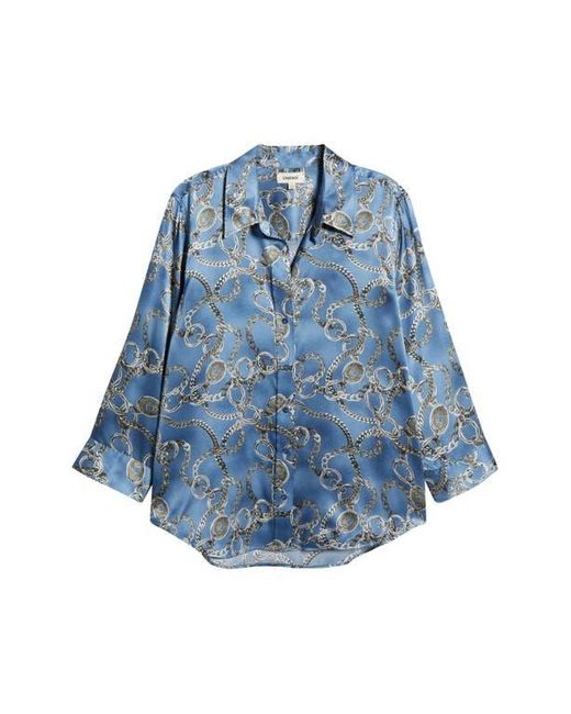 L'Agence Blue Dani Chain Print Silk Button-Up Shirt