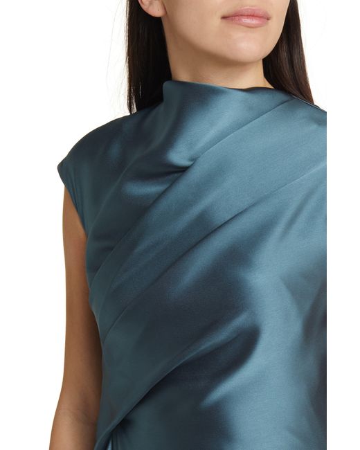 Amsale Blue Drape Asymmetric Hem Satin Cocktail Dress