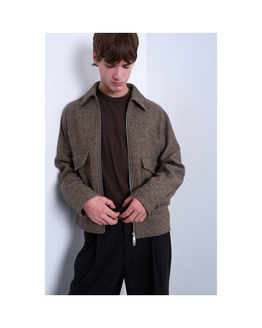 Topman Brown Herringbone Short Jacket for men