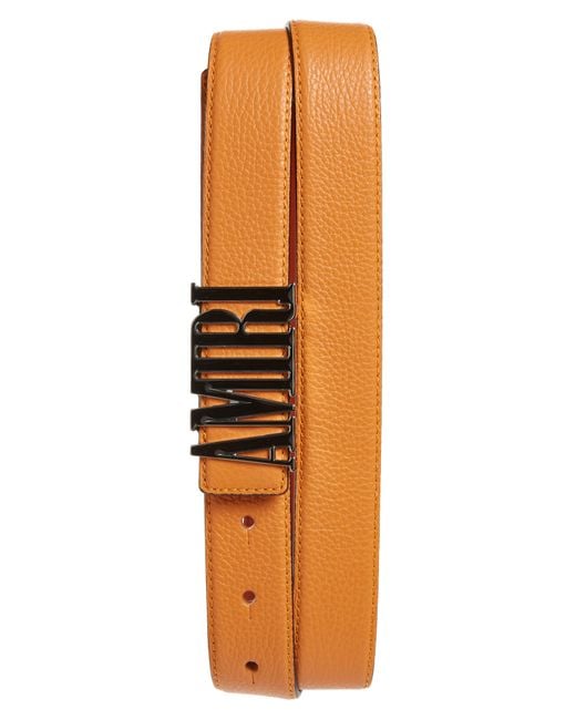 Amiri Orange Logo Buckle Leather Belt for men