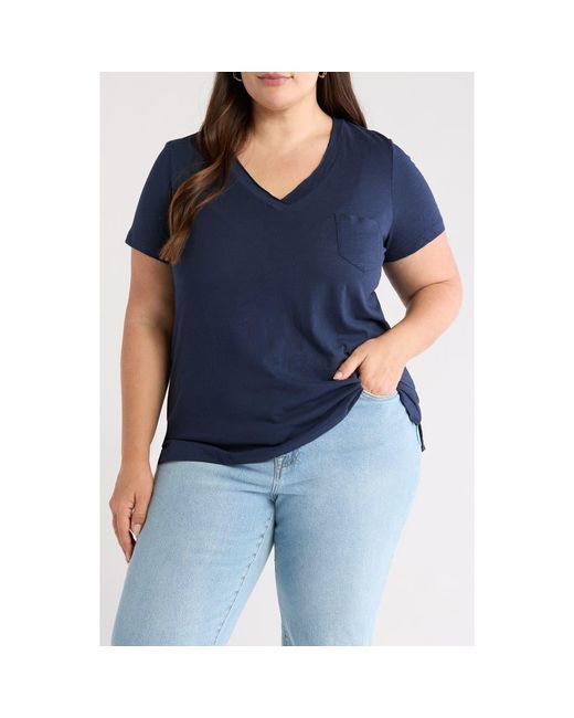 Caslon Blue Short Sleeve Cotton & Modal V-Neck Pocket T-Shirt