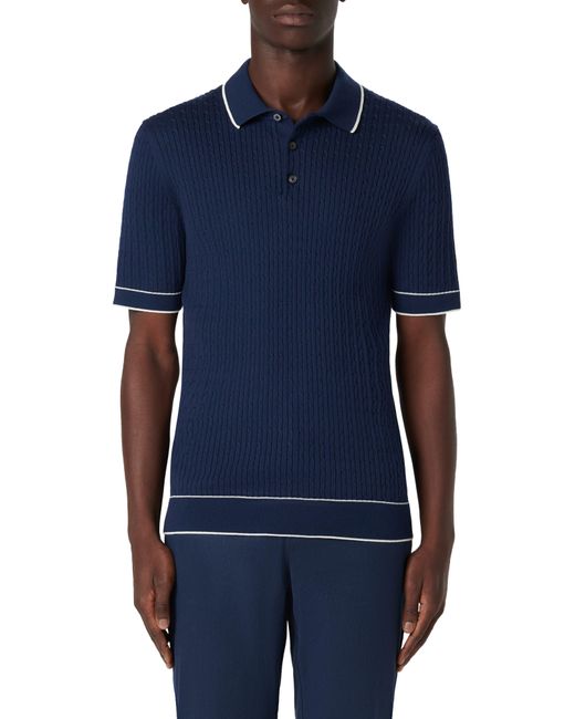 Bugatchi Blue Tipped Rib Cable Stitch Polo Sweater for men