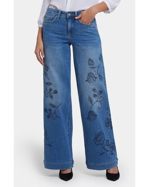 NYDJ Blue Teresa Embroideredhigh Waist Wide Leg Jeans