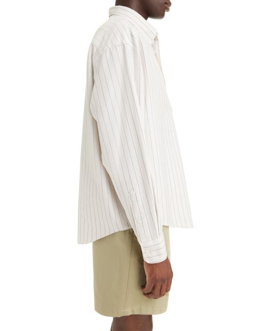 AMI White Ami De Coeur Boxy Fit Stripe Cotton Oxford Button-down Shirt for men