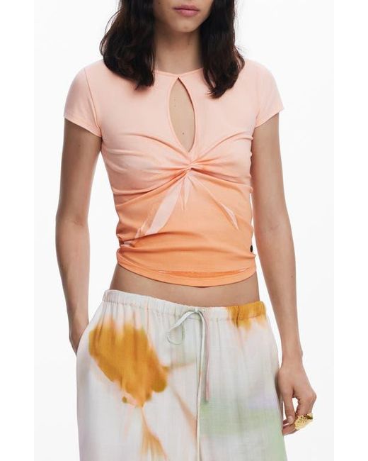 Desigual Orange Keyhole Twist Ombré T-Shirt