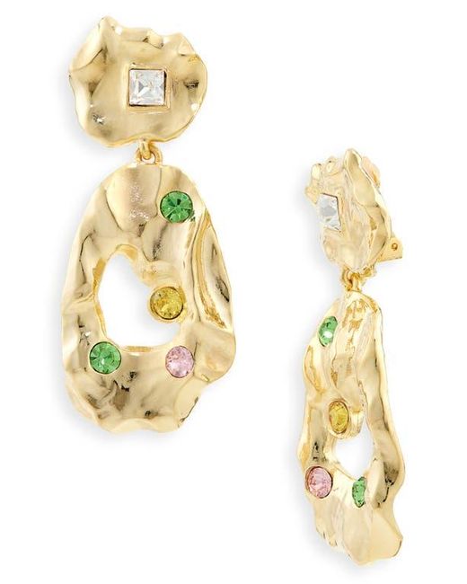 Oscar de la Renta Metallic Textured Metal & Crystal Drop Clip-On Earrings