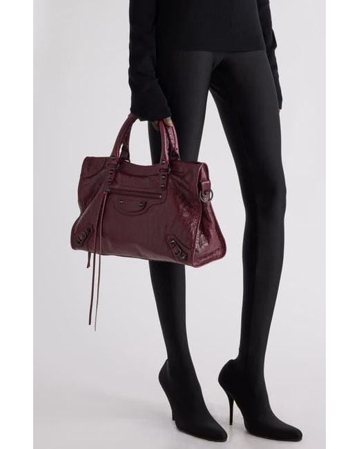 ショルダーバッグ・ポシェット Balenciaga Dark Brown Leather Medium Le City Handbag Balenciaga Medium Le City Leather Satchel in Purple | Lyst