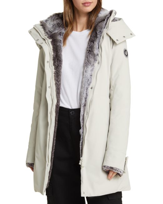 Save The Duck White Samantha Hooded Parka With Faux Fur Lining