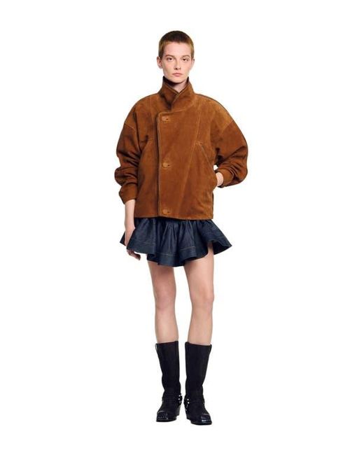 Sandro Brown Oversized Suede Jacket