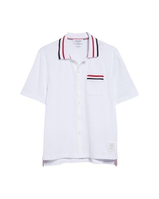 Thom Browne White Short Sleeve Knit Cotton Button-up Shirt for men