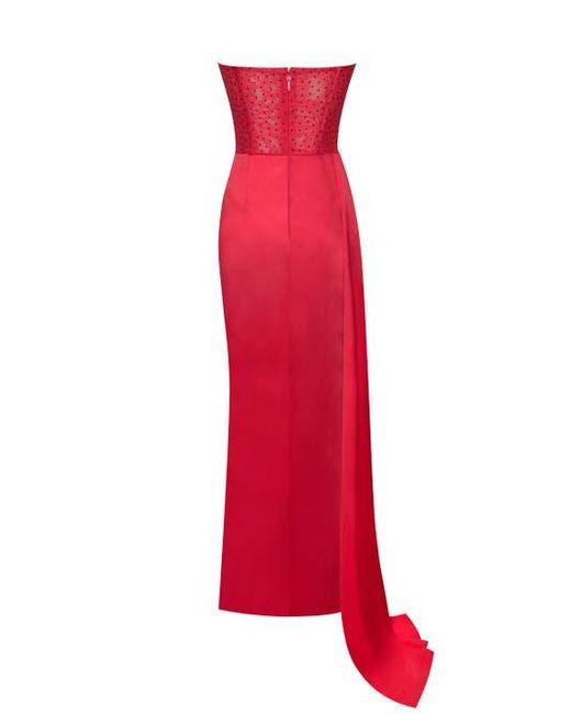 Miss Circle Red Holly Corset Crystallized High Slit Evening Gown