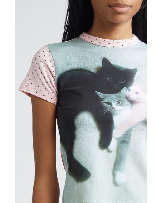 Ashley Williams Kitten Trio Polka Dot Baby Tee in Gray | Lyst