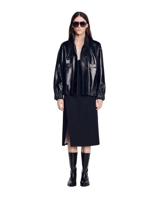 Sandro Blue Oversized Leather Jacket
