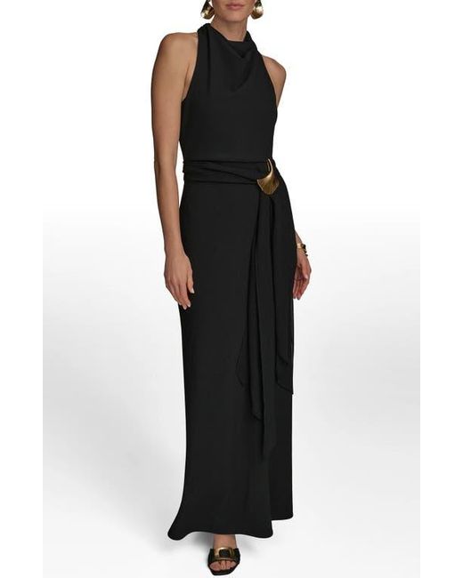 Donna Karan Black Crepe & Chiffon Mermaid Gown