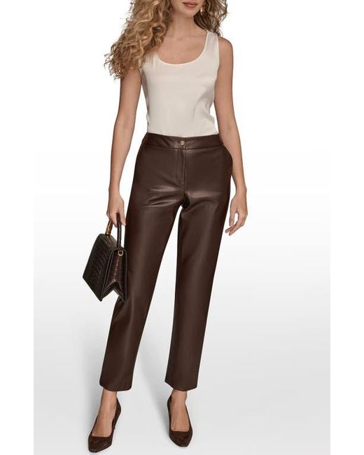 Donna Karan Brown Faux Leather Ankle Slim Fit Pants