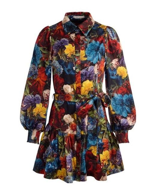 Alice + Olivia Multicolor Lily Long Sleeve Floral Shirtdress