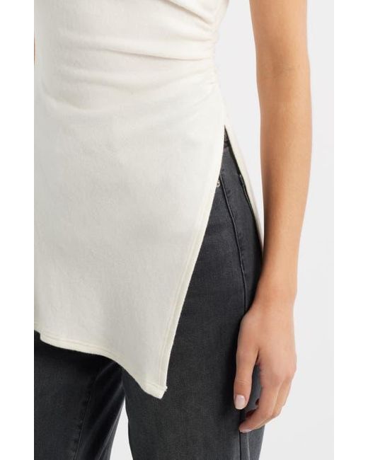 Reformation White Walker Side Ruched Knit Top