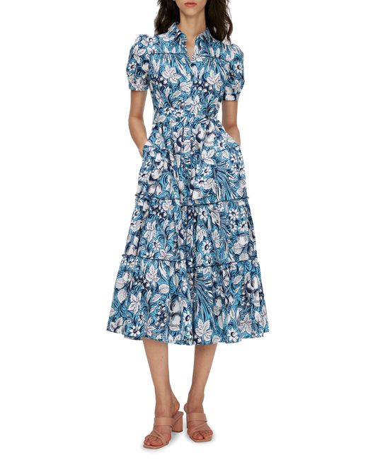 Diane von Furstenberg Blue Queena Tie Belt Stretch Cotton Midi Dress