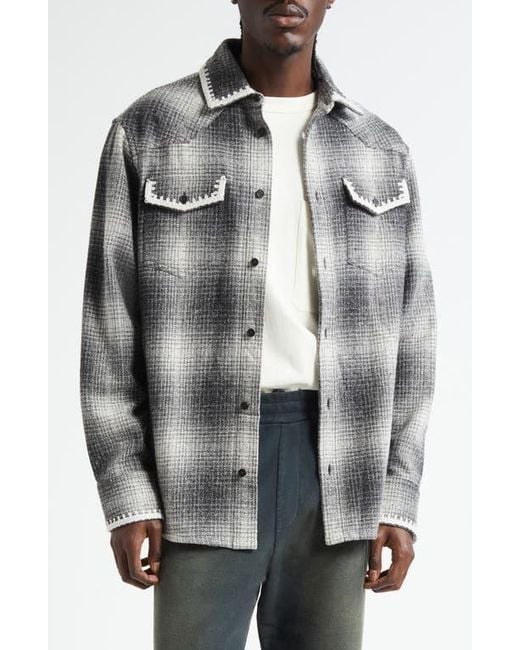 Golden Goose Deluxe Brand Gray Journey Plaid Virgin Wool & Silk Blend Overshirt for men