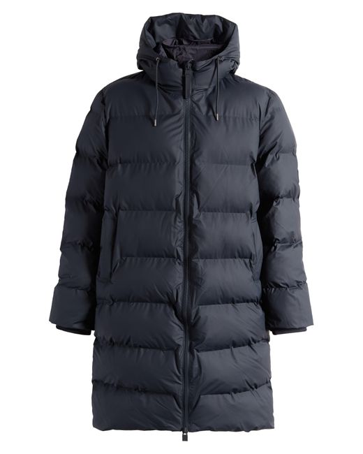 Rains® Alta Long Puffer Jacket in Metallic Grey for $515