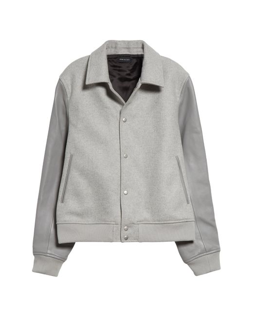 John Elliott Gray Wool Blend & Leather Varsity Jacket for men