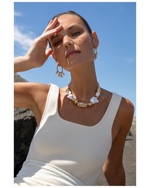 Lizzie Fortunato Metallic Glass Beach Cultured Pearl Collar Necklace