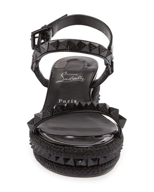 Christian Louboutin Black Pyraclou Glitter Espadrille Wedge Sandal