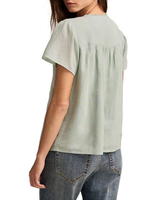 Lucky Brand Gray Pintuck Lace Trim Cotton Peasant Top
