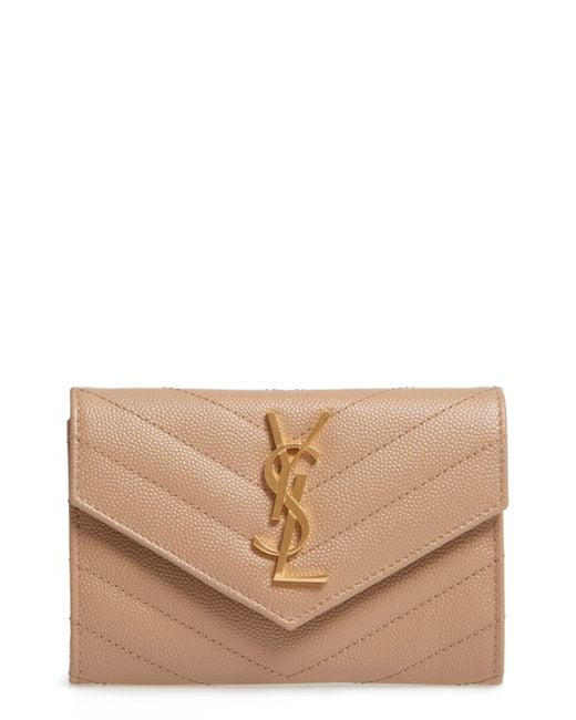 Saint Laurent 'monogram' Quilted Leather French Wallet in Natural