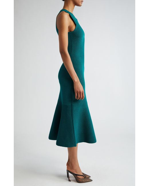 Victoria Beckham Green Metallic Sleeveless Knit Dress