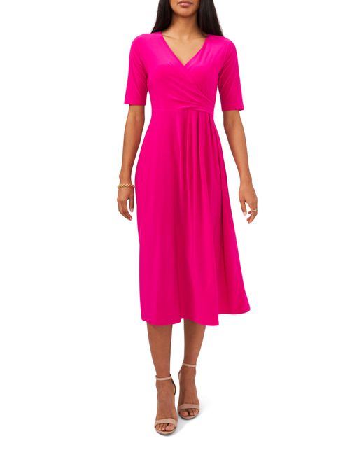 Chaus Pink Surplice Faux Wrap Midi Dress