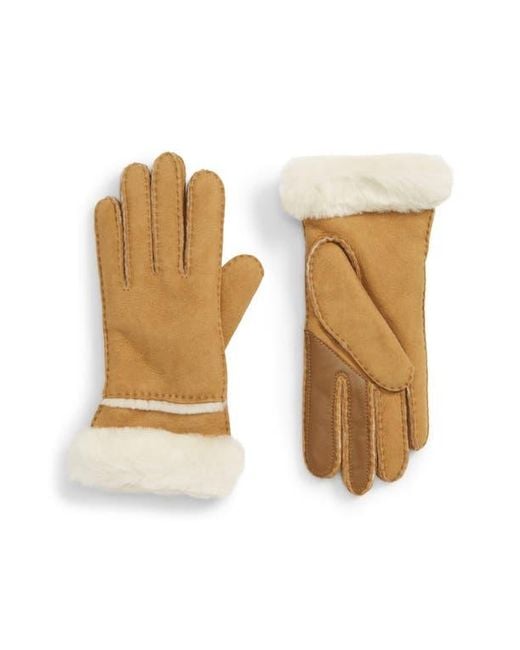 Ugg Natural Seamed Touchscreen Compatible Genuine Shearling Gloves