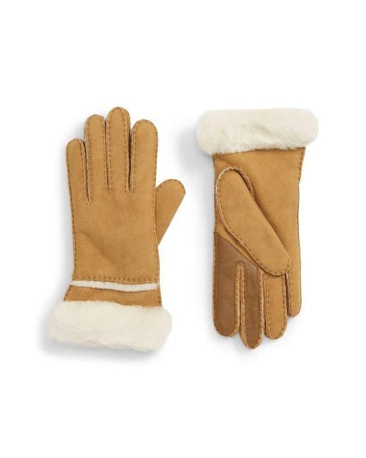 Ugg Natural Seamed Touchscreen Compatible Genuine Shearling Gloves