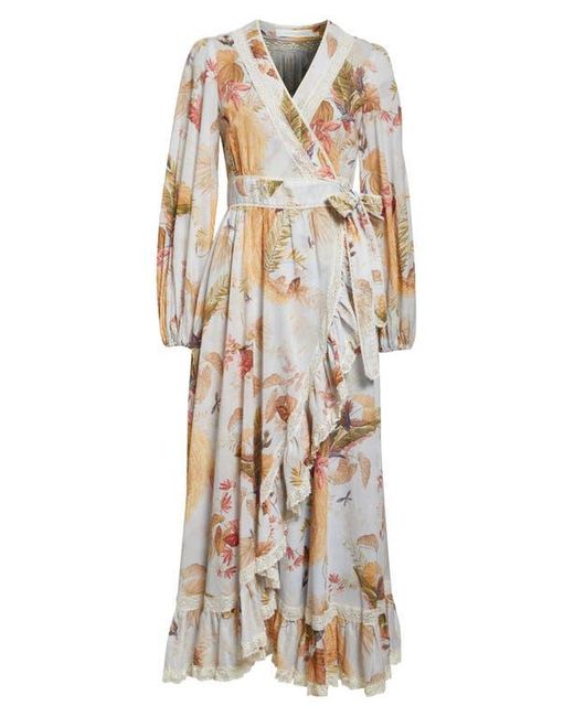 Zimmermann White Ascension Frill Lace Trim Floral Long Sleeve Maxi Dress