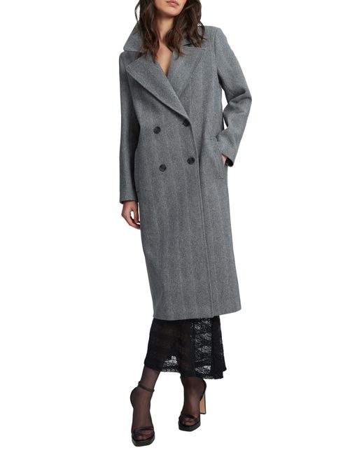 Bardot Double Breasted Herringbone Coat in Gray Lyst