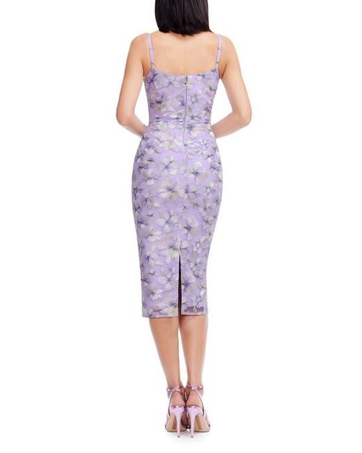 Dress the Population Purple Blakely Floral Embroidery Midi Dress