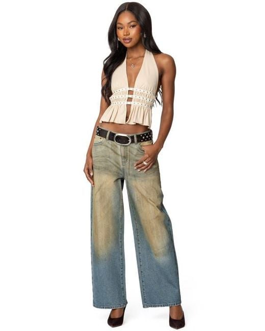 Edikted Red Studded Split Front Open Back Halter Top