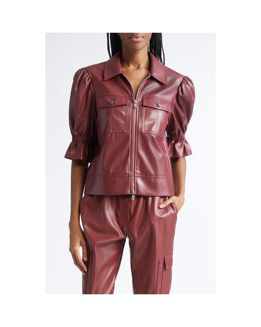 Cinq À Sept Red Holly Ruffle Faux Leather Jacket