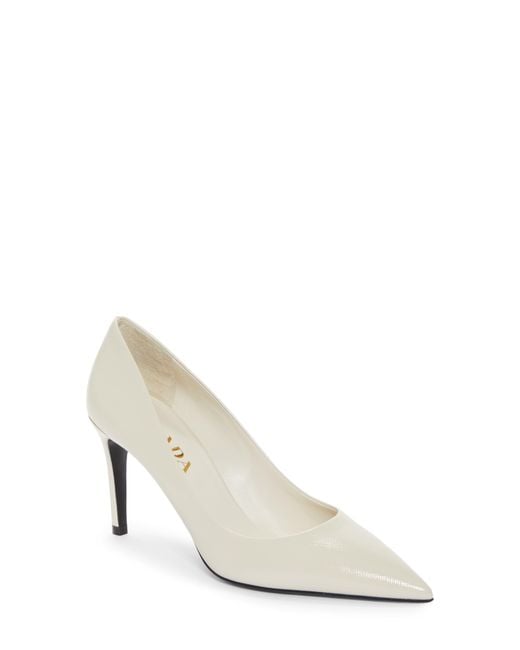Prada White Saffiano Leather Pump