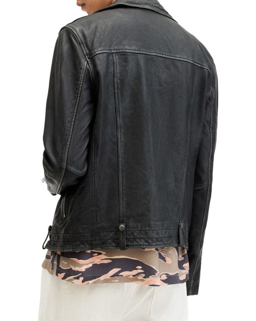 AllSaints Black Rosser Leather Biker Jacket for men