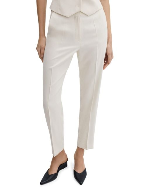 Mango Natural Tempo Pleated Straight Leg Ankle Pants