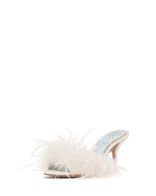 Vince Camuto White Paelly Faux Feather Slide Sandal