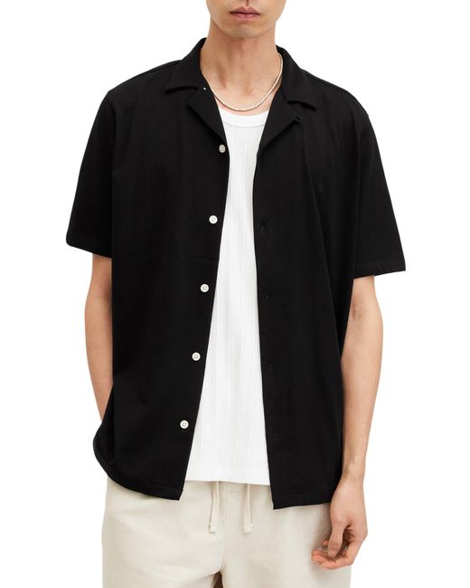 AllSaints Black Hudson Camp Shirt for men