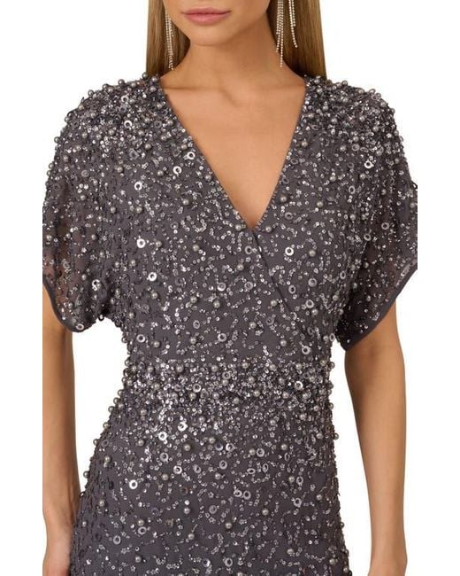 Adrianna Papell Embellished Dolman Sleeve Cocktail Dress in Gray Lyst