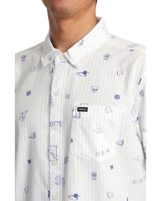 RVCA White College Ruled Regular Fit Short Sleeve Button-up Shirt for men