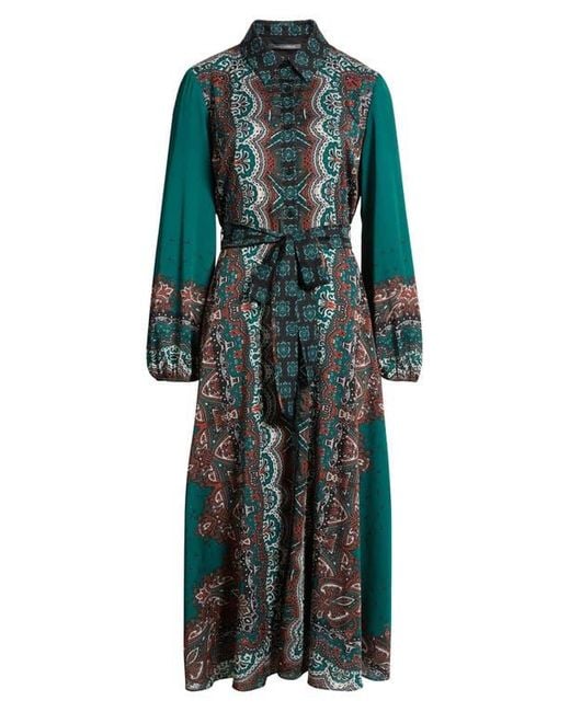 Julia Jordan Green Print Long Sleeve Shirtdress