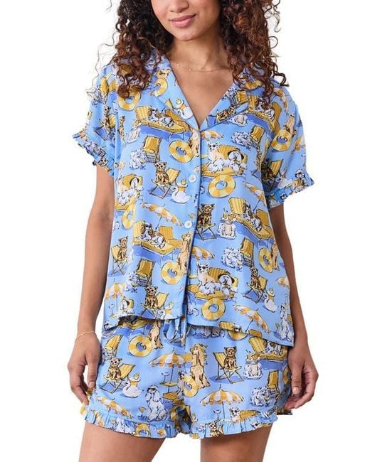 Printfresh Blue Ruffle Satin Pajamas