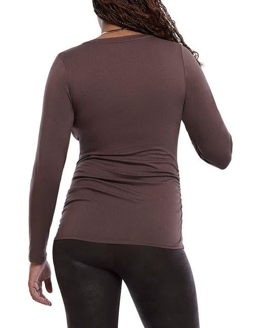 Motherhood Maternity Purple V-Neck Side-Ruched Maternity Long Sleeve Tee